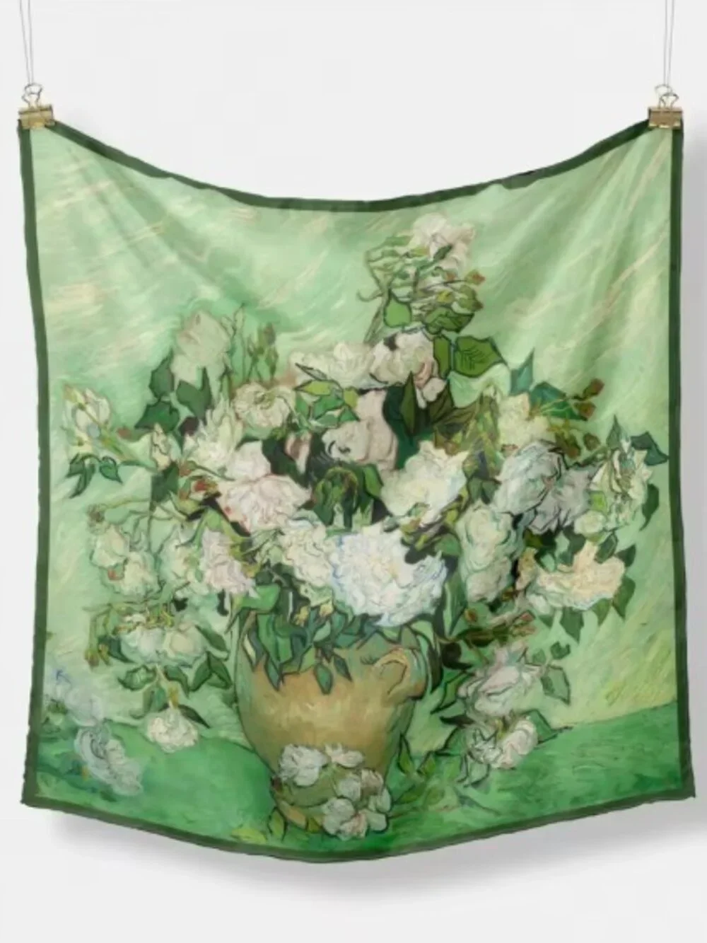 Van Gogh Roses Silk Feel Square Scarf Floral Art 20.75